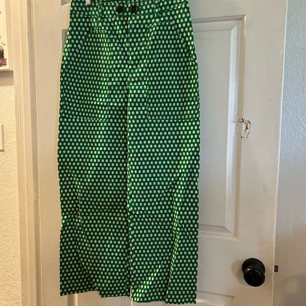 Anthropologie Green Polka Dot Wide-Leg Pants